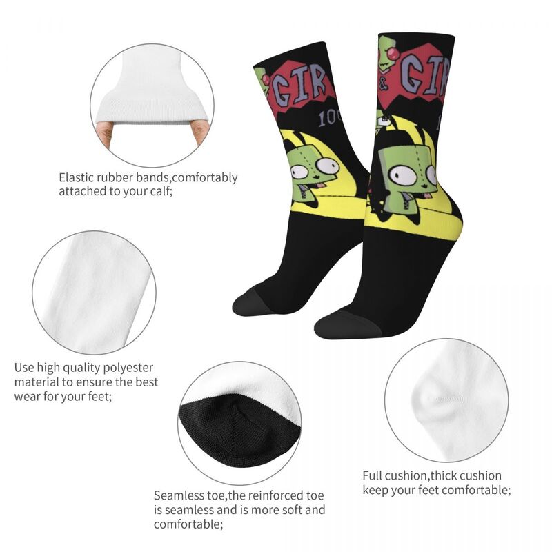 Crazy Design Invader Zim And Gir Theme Basketball Socks Accessories All Season Kawaii Cute Warm Long Socks Breathable