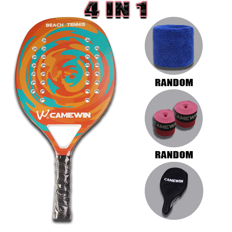 Camewin Adulto Profissional Full Carbon Beach Tennis Raquete 4 EM 1 Soft EVA Face Raqueta Com Saco Unisex Equipment Padel Raquetes