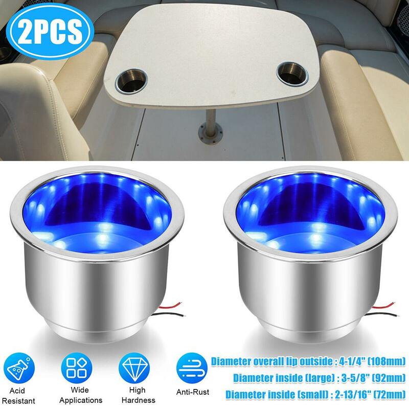 Porte-gobelet étanche en acier inoxydable, porte-gobelet bleu LED, yacht marin, bateau, camping-car, camion, montres, sièges, 2 pièces