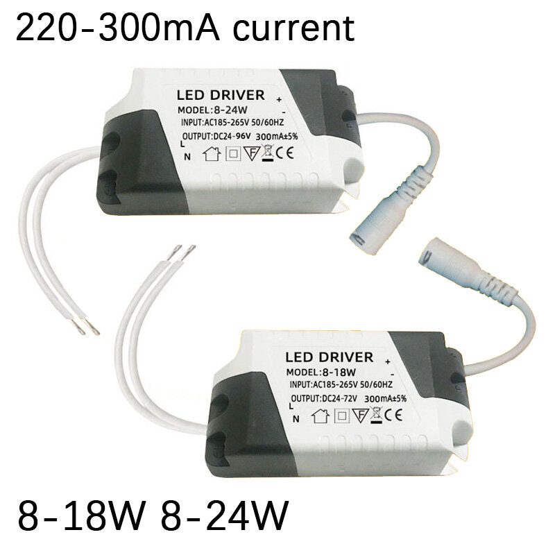 LED Driver Power Adapter Unit, transformador de luz, faixa de lâmpada, teto Downlight iluminação, 8-24W, 8-18W, 300mA, 185-265V