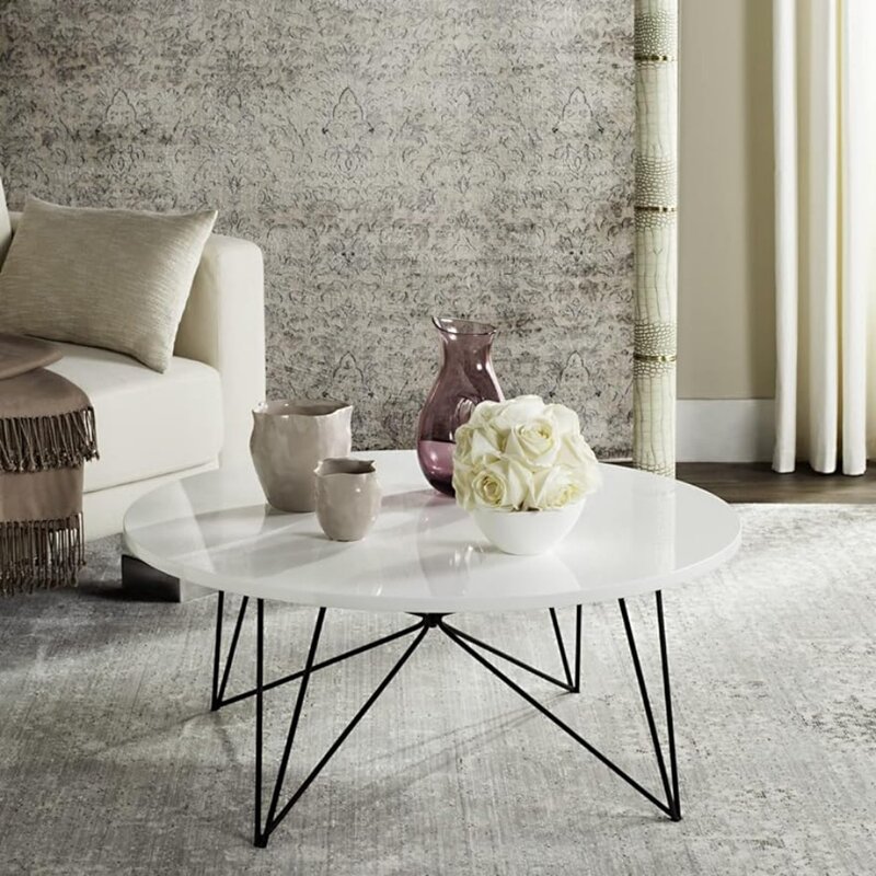Collezione Maris moderno laccato bianco rotondo tornante gamba tavolino casa caffè angolo soggiorno mobili mobili sedie