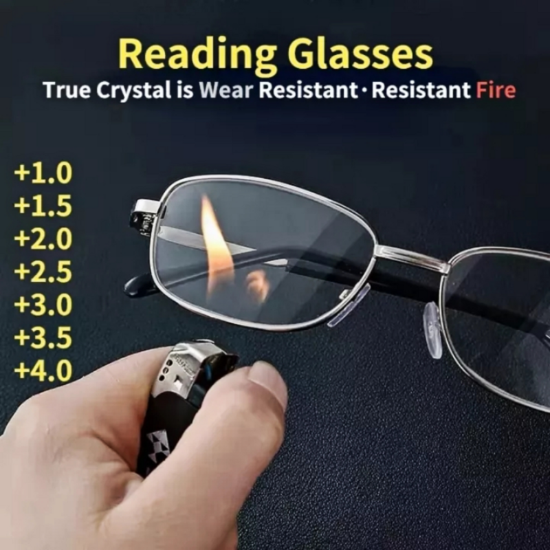 Kacamata Baca Lensa Kaca Asli Kacamata Presbyopic Bingkai Penuh Persegi Pria Wanita Kacamata Diopter Antigores + 1.5 2.0 2.5