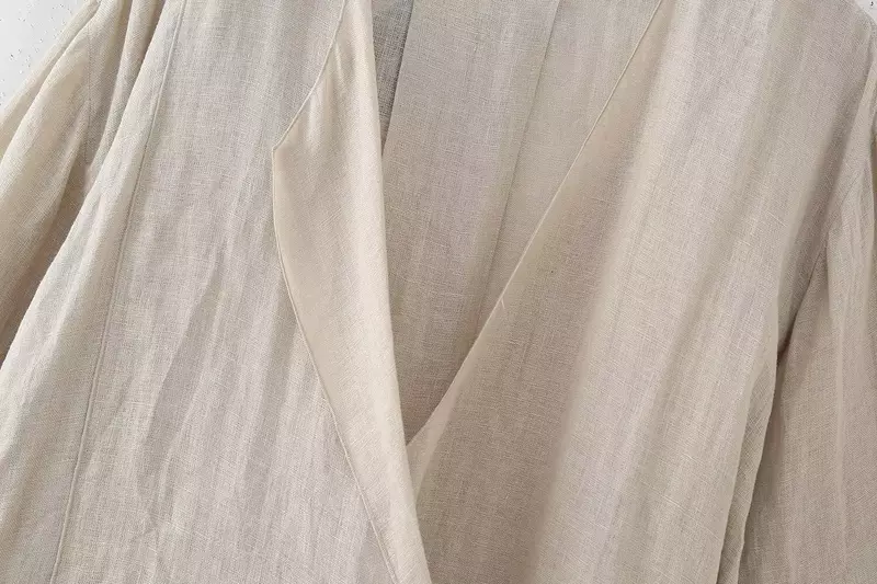 Traje de 2 piezas para mujer, chaqueta de lino con cuello en V y pantalones de pierna ancha con abertura lateral, holgado, nuevo estilo, 2024