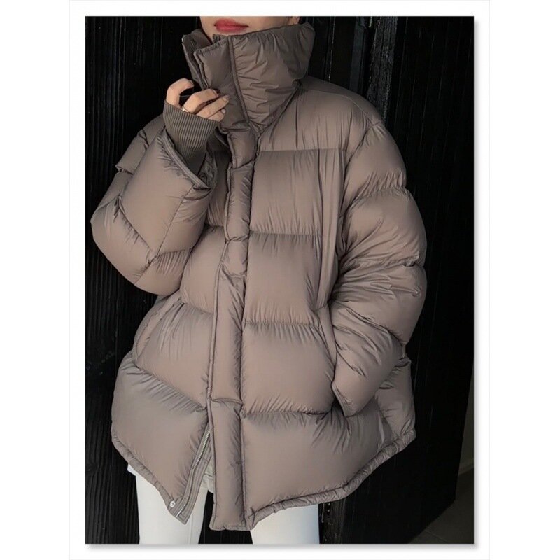 Minimalist Down Jacket with Long Sleeved Lapel Collar and Hairless Collar Short and Thickened Loose Fitting Jacket