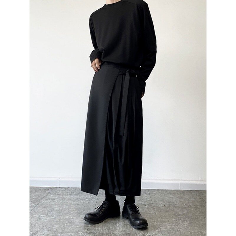 Deeptown Gothic Baggy Black Woman's Skirt Pants Pleated Straight Wide Leg Japanese Harajuku Trousers Men's Korean Style Casual