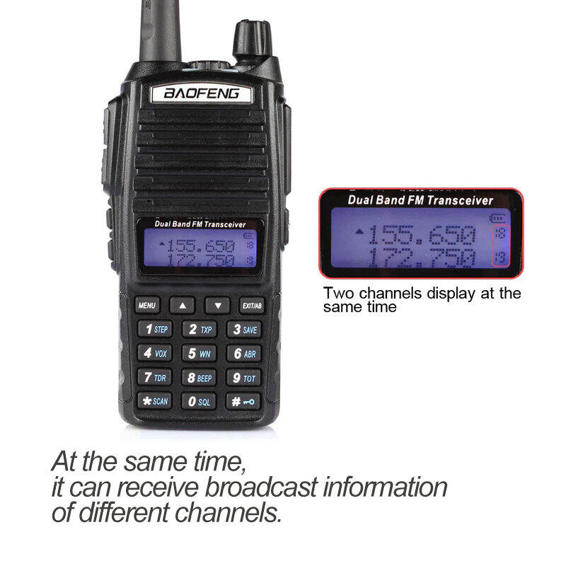 Baofeng-walkie-talkie con auriculares opcionales, Radio de dos vías PTT Dual, UHF, VHF, 10 KM, 5W y 8W, UV82, UV-82
