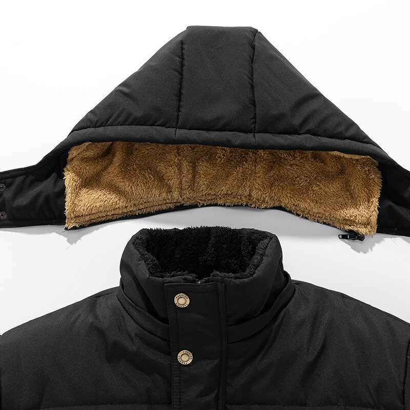2023 baru jaket bulu jaket musim dingin pria mantel kerah bulu bertudung hangat tebal berlapis bulu jaket mewah 5XL pakaian luar Kerja musim gugur hitam