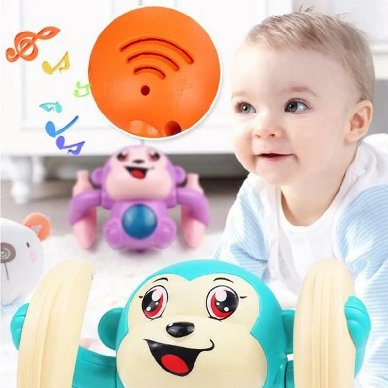 Mainan monyet Tumbling elektrik untuk bayi, mainan monyet berguling pemegang pisang dengan kontrol suara, mainan musikal berbicara dan berguling untuk bayi