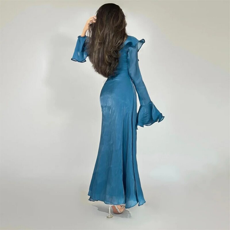 MOBUYE-Vestido de festa elegante para mulher, árabe, Dubai, decote V, rachado, comprimento do tornozelo, moda noturna, baile de final de ano, 2022