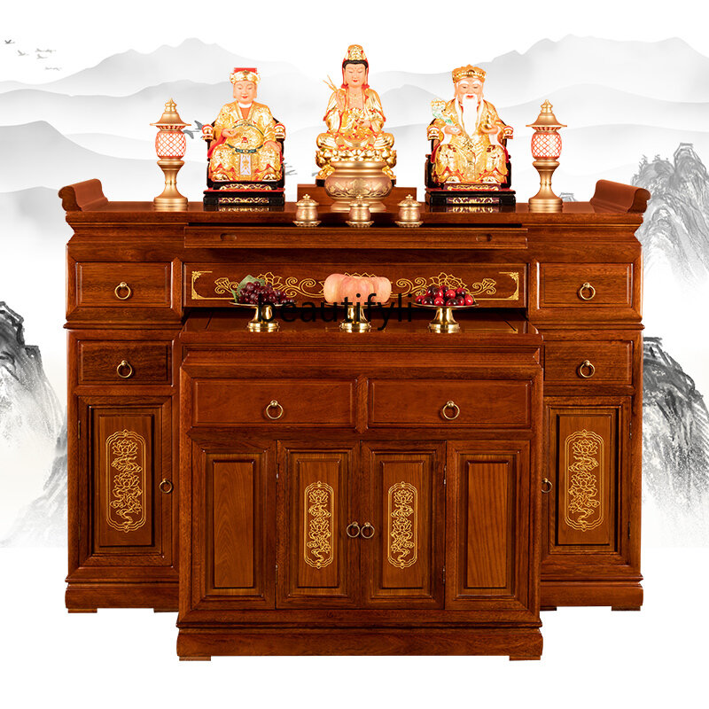 Altare in legno massello di palissandro Buddha Shrine Home God Cabinet culto semplice Buddha culto Buddha Cabinet