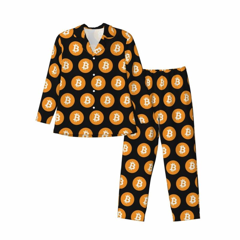Bitcoin 1 10017 Pajamas Set Romantic Sleepwear Male Long-Sleeve Vintage Night 2 Pieces Nightwear Large Size 2XL