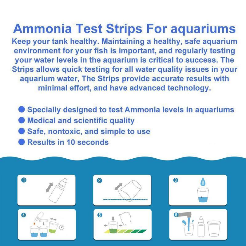 Tiras reactivas de amoniaco para acuario, Kit de prueba de agua segura para pecera, dulce y salada, 50 unidades