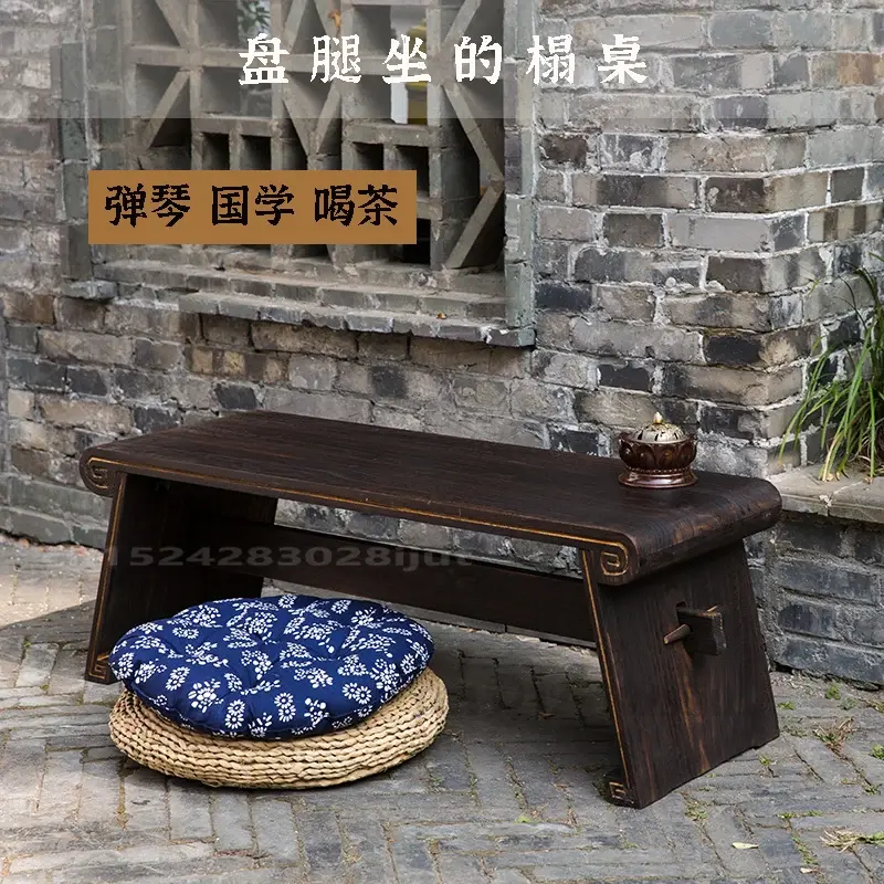 Meja Tatami kayu padat Guqin rendah Paulownia meja kopi kecil Guzheng rak Piano Piano