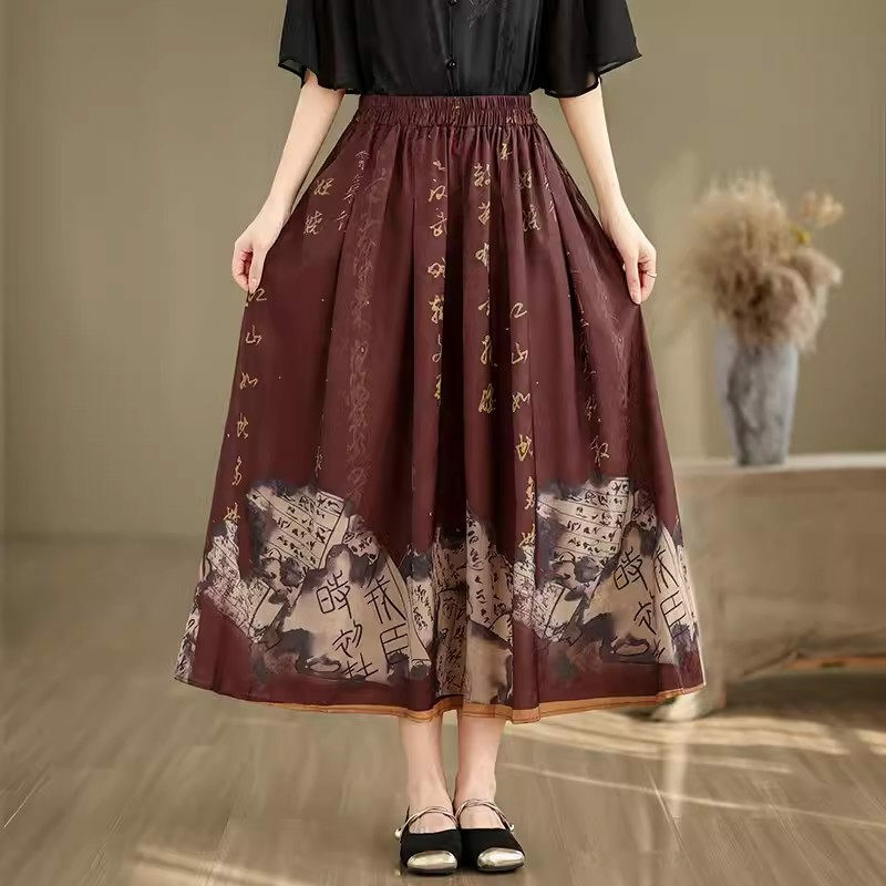 Chinese Style Women's Clothing 2024 Spring Summer Artistic Retro Ethnic Printed Cotton And Linen Skirt A-Line Mujer Faldas K869