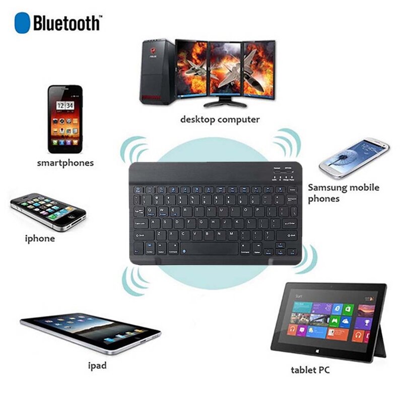 Teclado inalámbrico Bluetooth recargable, portátil, adecuado para computadora portátil, PC, tableta, teclado americano, diseño de tamaño completo