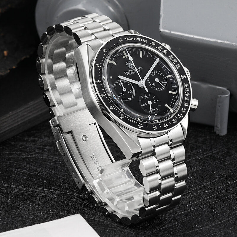 Jam tangan Quartz WD1861 VK63, jam tangan Bezel gerakan kronograf aluminium BGW9, jam tangan kristal safir gelembung bercahaya