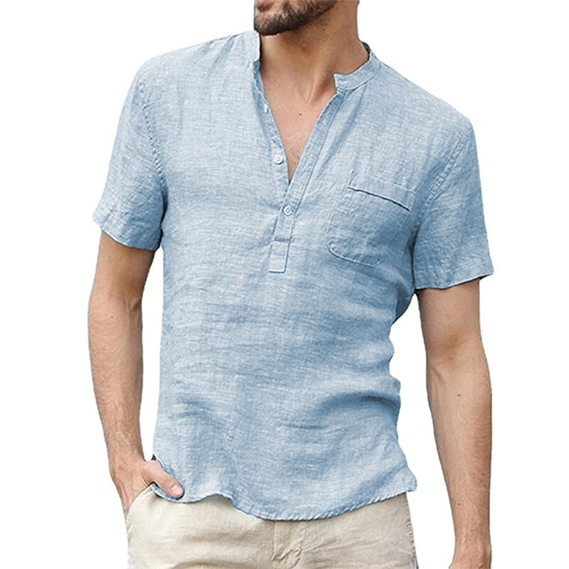 Camiseta de manga corta para hombre, camisa informal de algodón y lino Led, transpirable, S-3XL