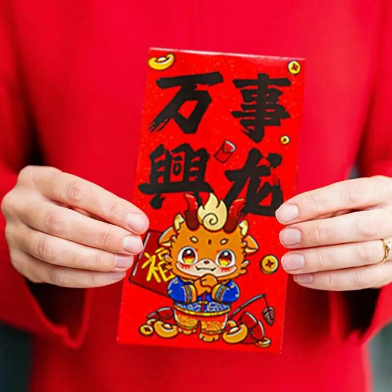 6 шт. Конверты в китайском стиле, красный дракон, 2024 Год Дракона, конверты для денег на удачу, конверты для китайских новогодних денег на удачу