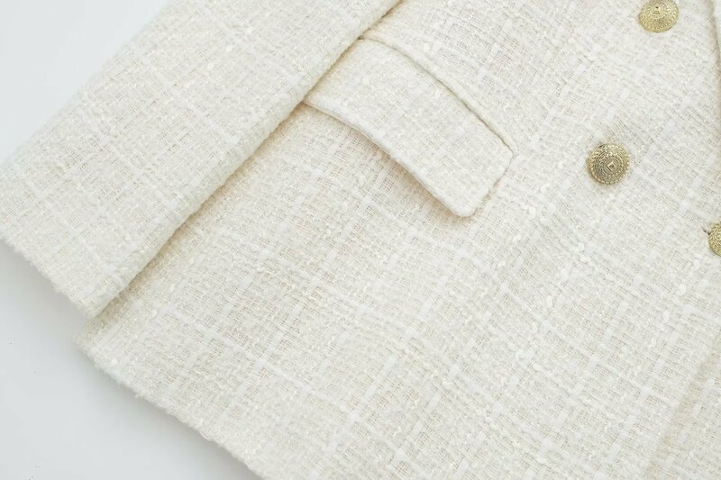 เสื้อเบลเซอร์ลำลองกระดุมสองแถวตกแต่ง2023แบบมีกระเป๋าของผู้หญิงเสื้อโค้ทแขนยาววินเทจเก๋ไก๋