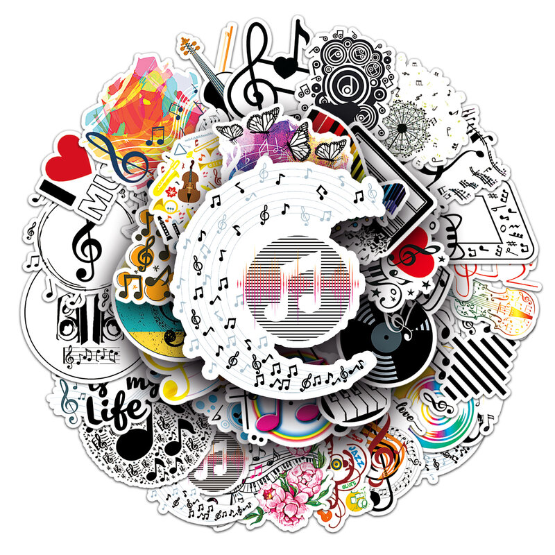 50Pcs Cartoon Music Symbol Series Graffiti Stickers Suitable for Laptop Helmets Desktop Decoration DIY Stickers Toys Wholesale