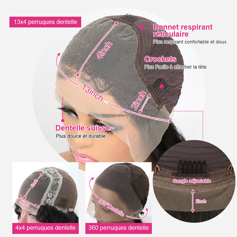Peruca de cabelo humano frontal do laço reto para mulheres negras, pré-arrancada, 30 ", 13x4, 360, fechamento 4x4