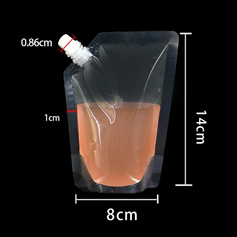 50Pcs 100/150ML Plastic Drink Bags For Packing With Funnel Nozzles Transparent Travel Drink Bags Leak Proof Bags Juice Pouches