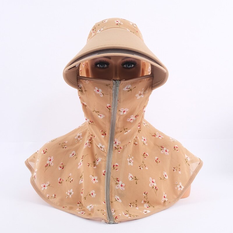 With Zipper Sunscreen Hat With lenses Wide Brim Agricultural Work Hat Four Seasons Protect Neck Anti-uv Fisherman Hat Women's