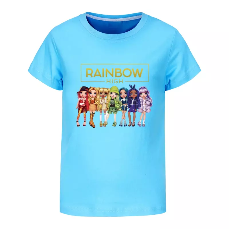 2024 New Rainbow High T Shirt Kids Summer Clothes Girl Short Sleeve Tops Toddler Boy Fashion Streetwear Children Casual Clothing