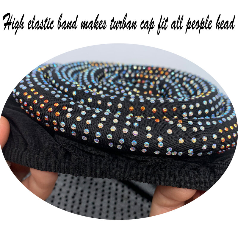 Bonnet turban plissé avec diamants rembourrés pour femme, écharpe de sauna élastique, bonnet musulman, enveloppement de sauna africain, chapeaux indiens, nouveau, 2022