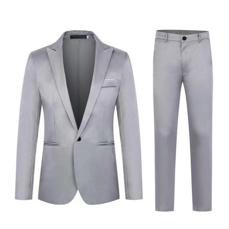 Conjunto de pantalones de negocios para hombre, traje elegante con solapa, pantalones ajustados, Combo para Primavera/otoño, Color sólido, manga larga, un solo botón