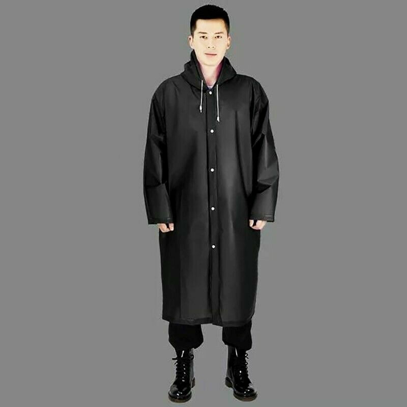 Chaqueta Impermeable gruesa de PVC para hombre y mujer, Poncho con capucha, ropa de lluvia negra, cubierta Impermeable para exteriores