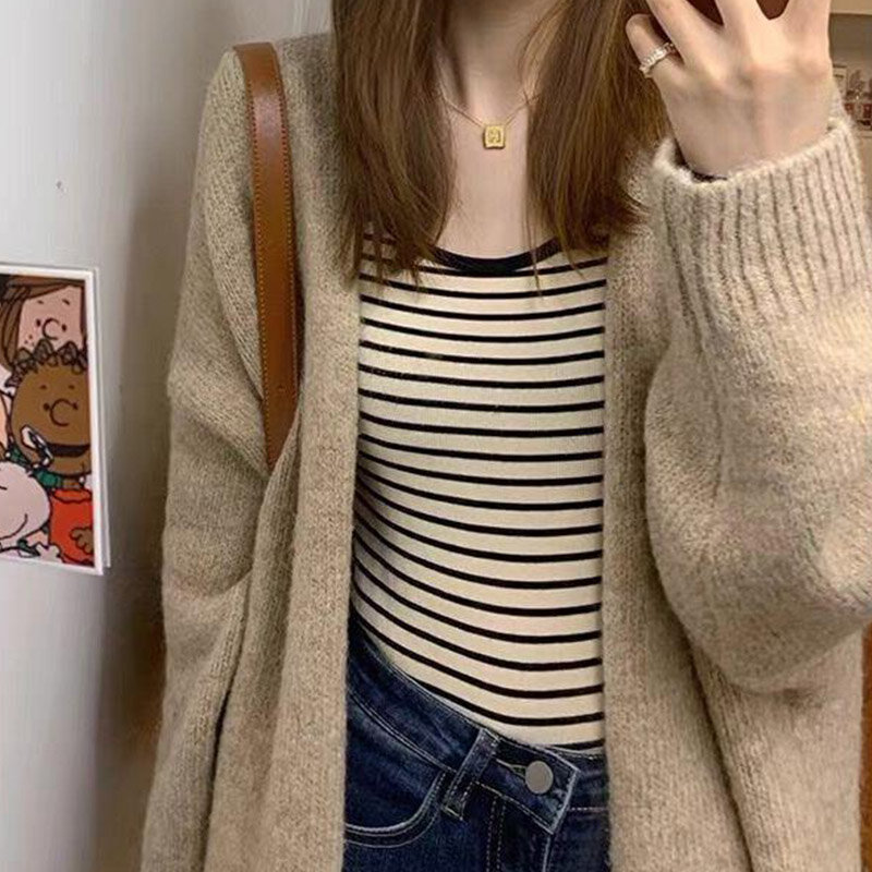 2024 Spring And Autumn New Gentle Women's Lazy Style Cardigan Sweater Medium Length Loose Knitted Cardigan Button Free Coat Soft