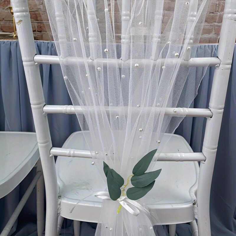 Fajas de tul blanco perlado para silla de boda, pasillo largo, decoraciones laterales traseras, Iglesia transparente, cortinas a granel, 75x200cm, 2 piezas