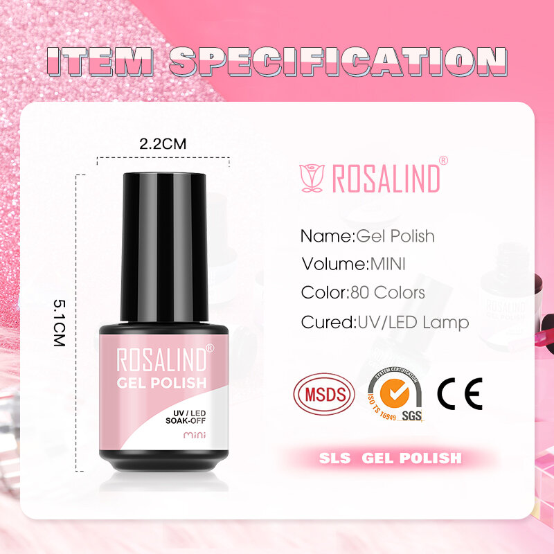 Rosalind น้ำยาทาเล็บเจลเคลือบเล็บกึ่งถาวรแบบสีเจลทาเล็บสีบริสุทธิ์เคลือบเงาแบบไฮบริดสีล้วนสำหรับฤดูใบไม้ผลิและฤดูร้อน