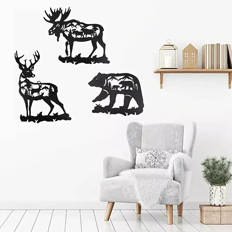 Pintura colgante de Animal pequeño, arte de hierro calado, decoración de pared del hogar, ciervo de hierro forjado, alce, oso, silueta, regalo colgante de pared, 1 unidad