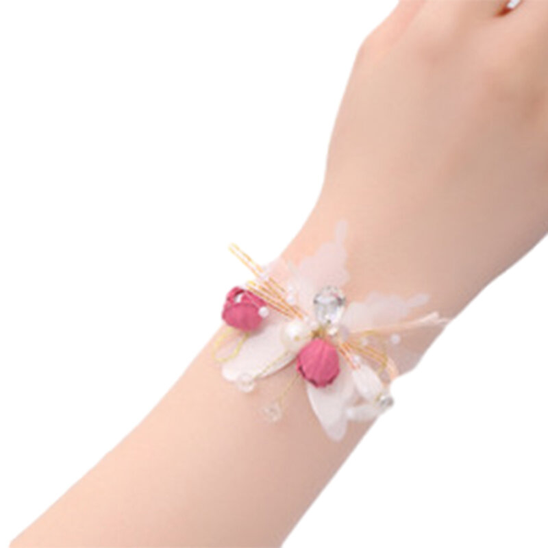 Wedding Wrist Corsage Bracelet with Pearl Romantic Wedding Bride Hand Flower Elegant Wedding Accessorie