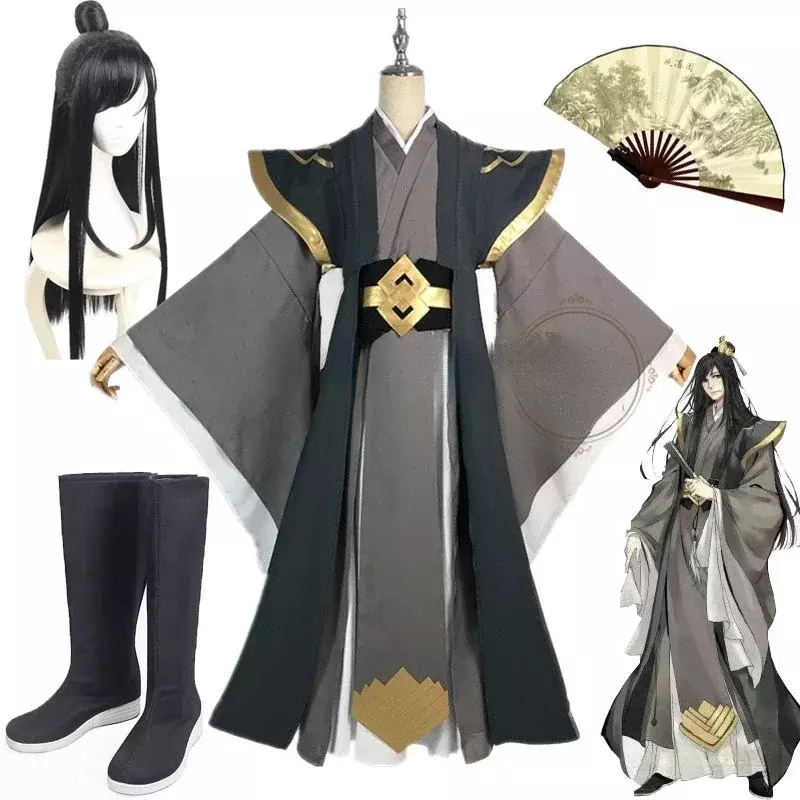 Grandmaster of Demonic Nie HuaiSang Cosplay Costume Adult Black Suit MO DAO ZU SHI Unisex Costume Full Set Shoes Wig Chinese Fan