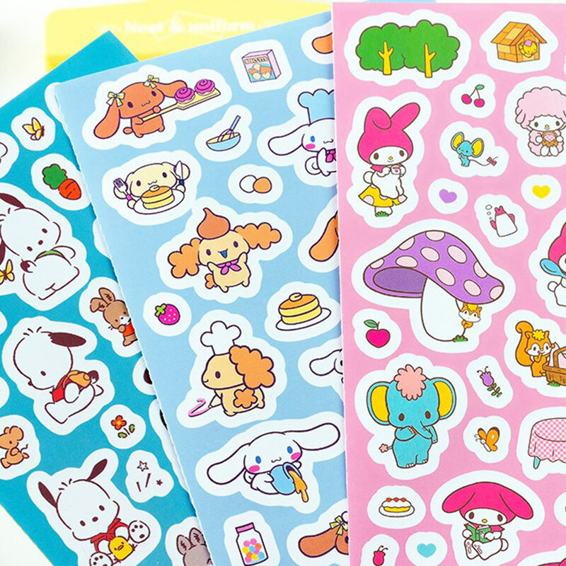 Pegatinas de dibujos animados de Sanrio, calcomanía de álbum de recortes DIY, Cinnamoroll, Kuromi, Hello Kitty, juguetes para niñas