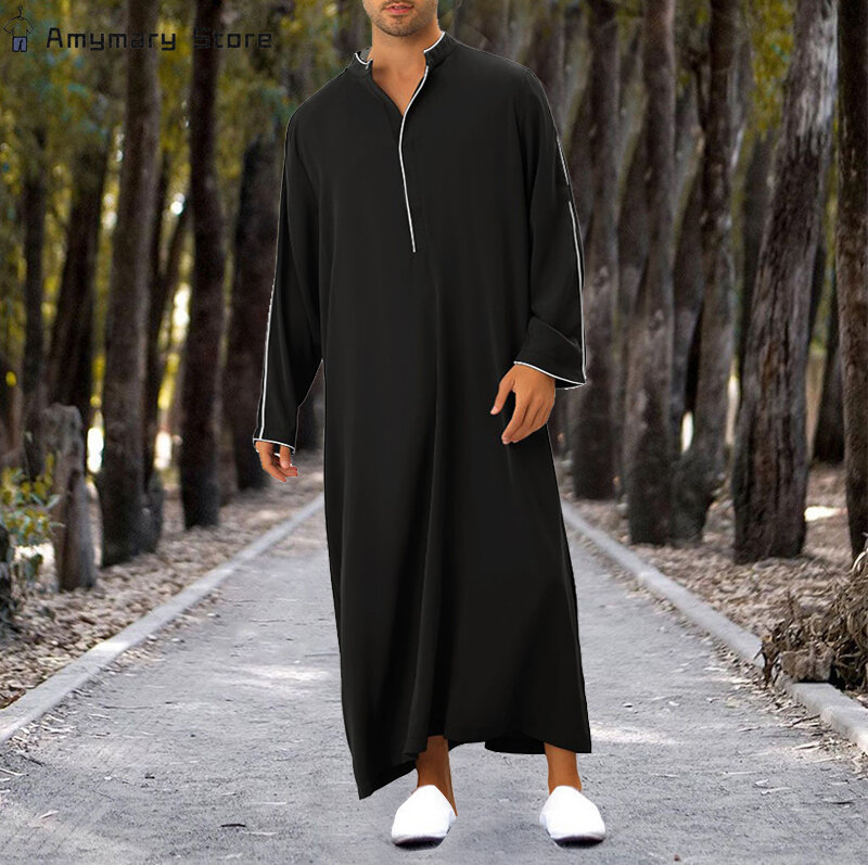 Loose Muslim Kaftan Robe Middle East Men Long Sleeve Arab Islamic Solid Color Maxi Dubai Abaya Jubba Thobe Robes Clothing