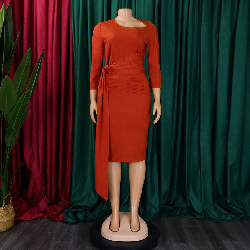 Элегантное офисное женское однотонное платье-карандаш, дизайнерское облегающее платье на молнии с круглым вырезом и рукавом 3/4, женское платье с высокой талией