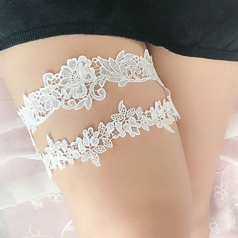 2Pcs/Set Women Wedding Bridal Leg Garters Solid Color Black/White Lace Flower Ho Drop Shipping