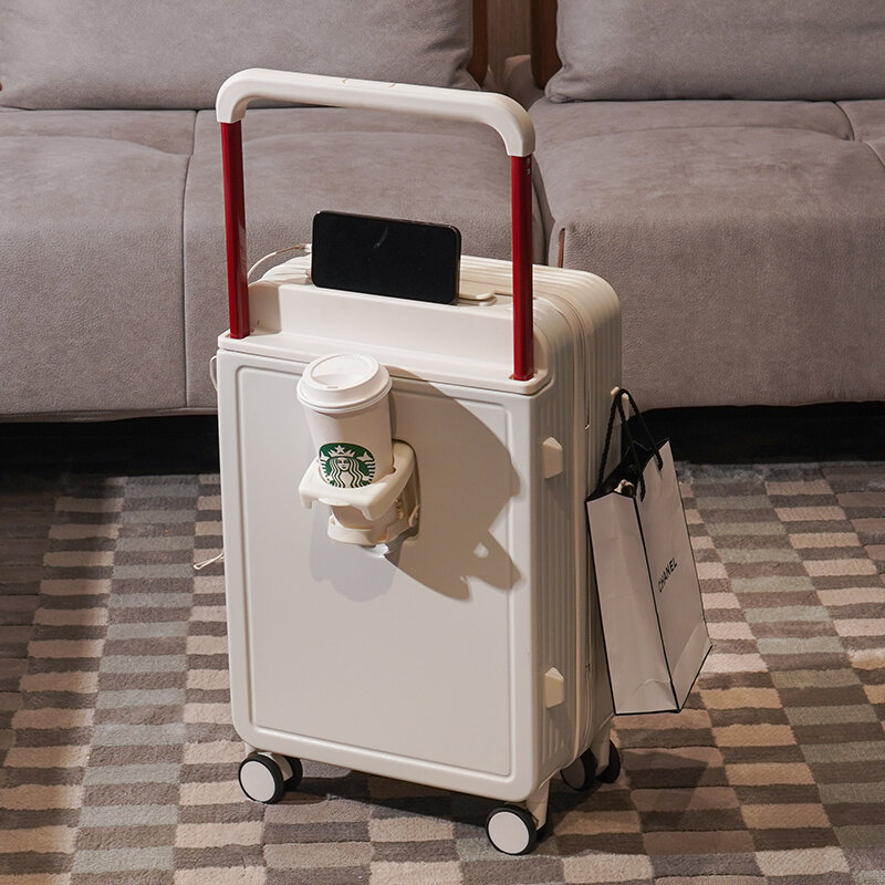 Neues Design Reisekoffer mit breitem Griff Handgepäck koffer mit Getränke halter USB-Aufladung 20-Zoll-Handgepäck