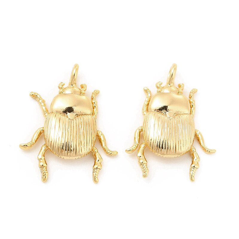 20 buah liontin kuningan jimat serangga nyata 18K berlapis emas untuk membuat perhiasan kalung liontin DIY perlengkapan gelang gantungan kunci kerajinan