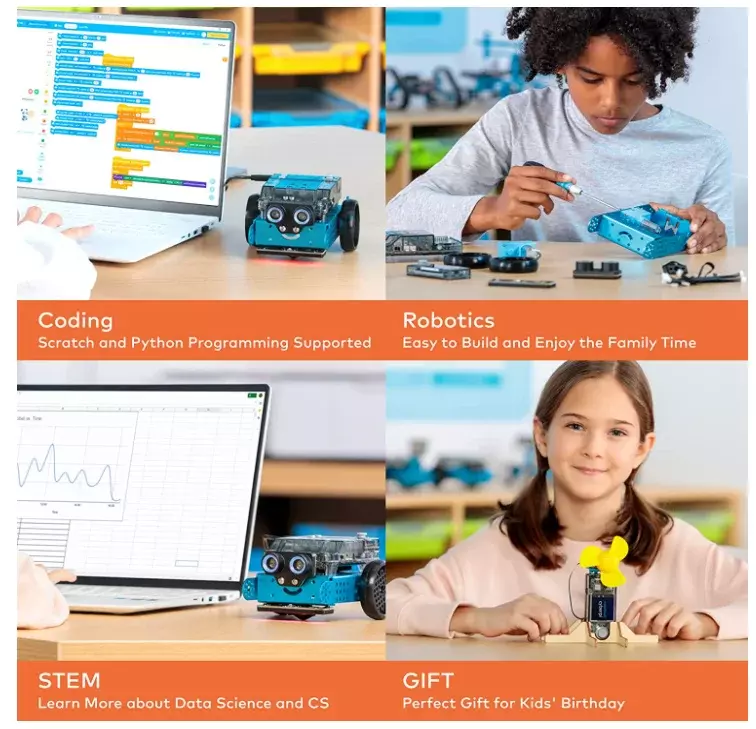 아동용 스템 스크래치 및 파이썬 프로그래밍 네오 코딩 로봇, 금속 빌딩 로봇, AI 기술 지지대, mbot2