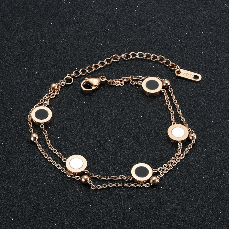 Exquisite Shell Inlaid Stainless Steel Double Layered Rolo Chain Bracelet Fashion Elegant Dance Wedding Jewelry for Women Girl