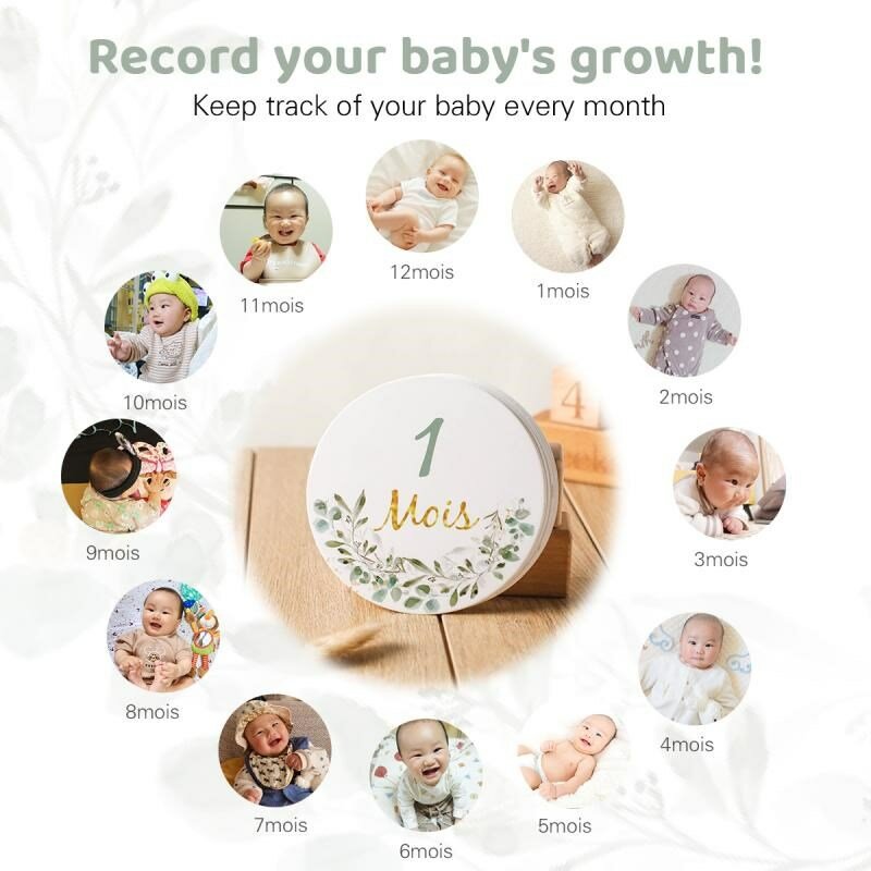 1set Baby Flower Milestone Spanish French English Paper Leaves Newborn Milestone Photography Prop Commemorative Cards Birth Gift