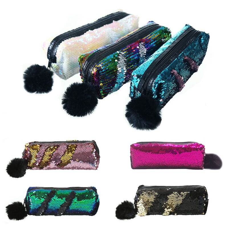 Shining Sequin Large Pencil Case Stationery Storage Pen Organizer Bag School Office Supply Cosmetic Holder For Gift