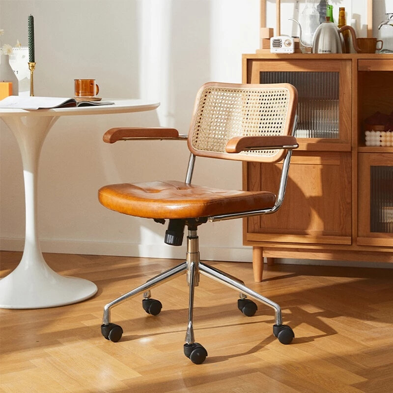 日本の籐製回転椅子,快適で通気性のあるアームレスト,オフィス家具,レトロなコンピューター,新しい