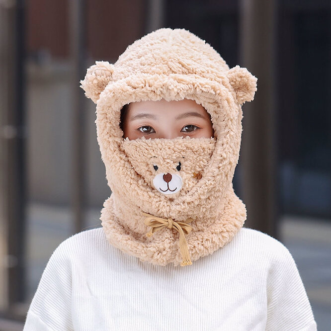 Chapéu virar toalha uma mulher de pelúcia engrossado bonito urso de pelúcia cordeiro cashmere à prova de frio estudante menina máscara de ouvido inverno quente café