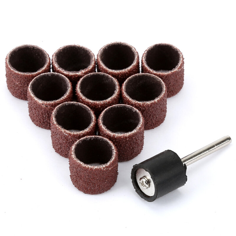 10Pc 12.5mm Grit 80# Sanding Band +3.17mm Sander Drum Mandrel for Dremel Accessories Rotary Tool Nail Drill Bits Electrical Tool